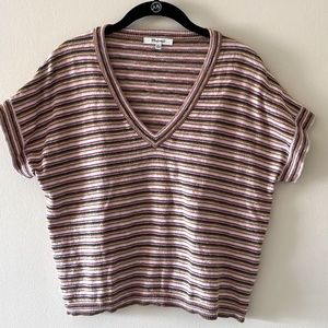 Madewell Stripe Paulson Short Sleeve Sweater Tee Boxy V Neck Relaxed Fit